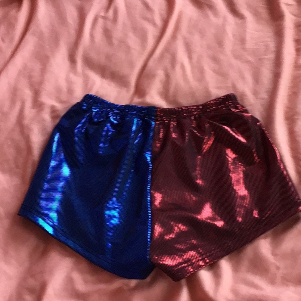 90% polyester shimmery shorts